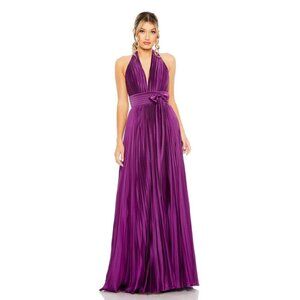 NWT Mac Duggal Pleated Halter Neck Gown with Center Bow Plum 2 #9662 - 63